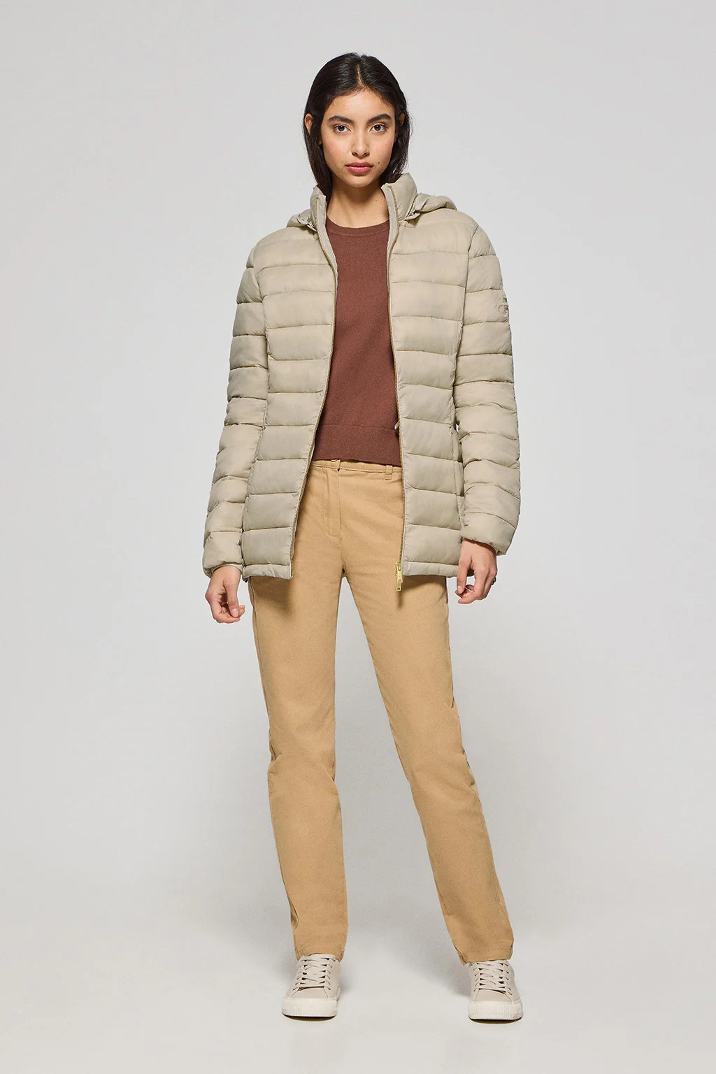 Dark-beige ultralight jacket Cintia with detachable hood and PC embroidery - Image 4