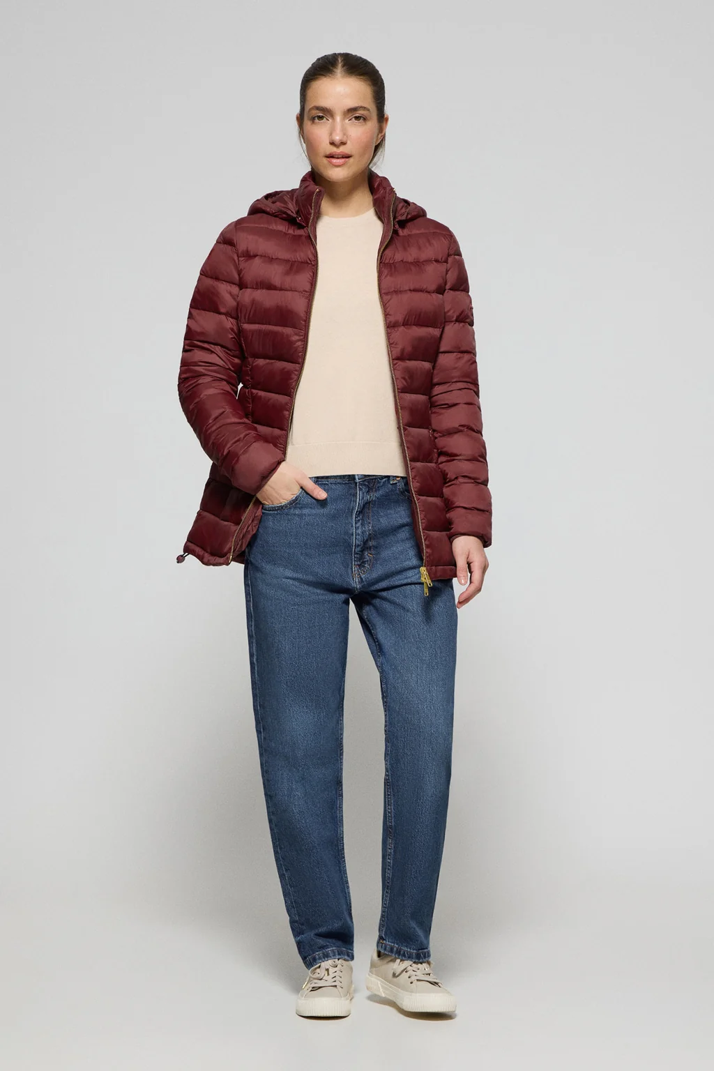 Maroon ultralight jacket Cintia with detachable hood and PC embroidery - Image 3