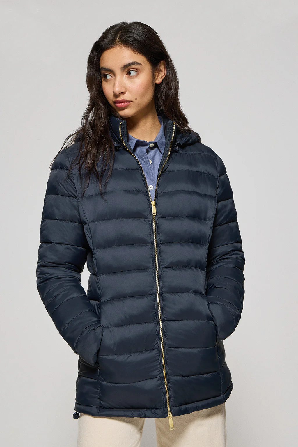 Navy-blue ultralight jacket Cintia with detachable hood and PC embroidery