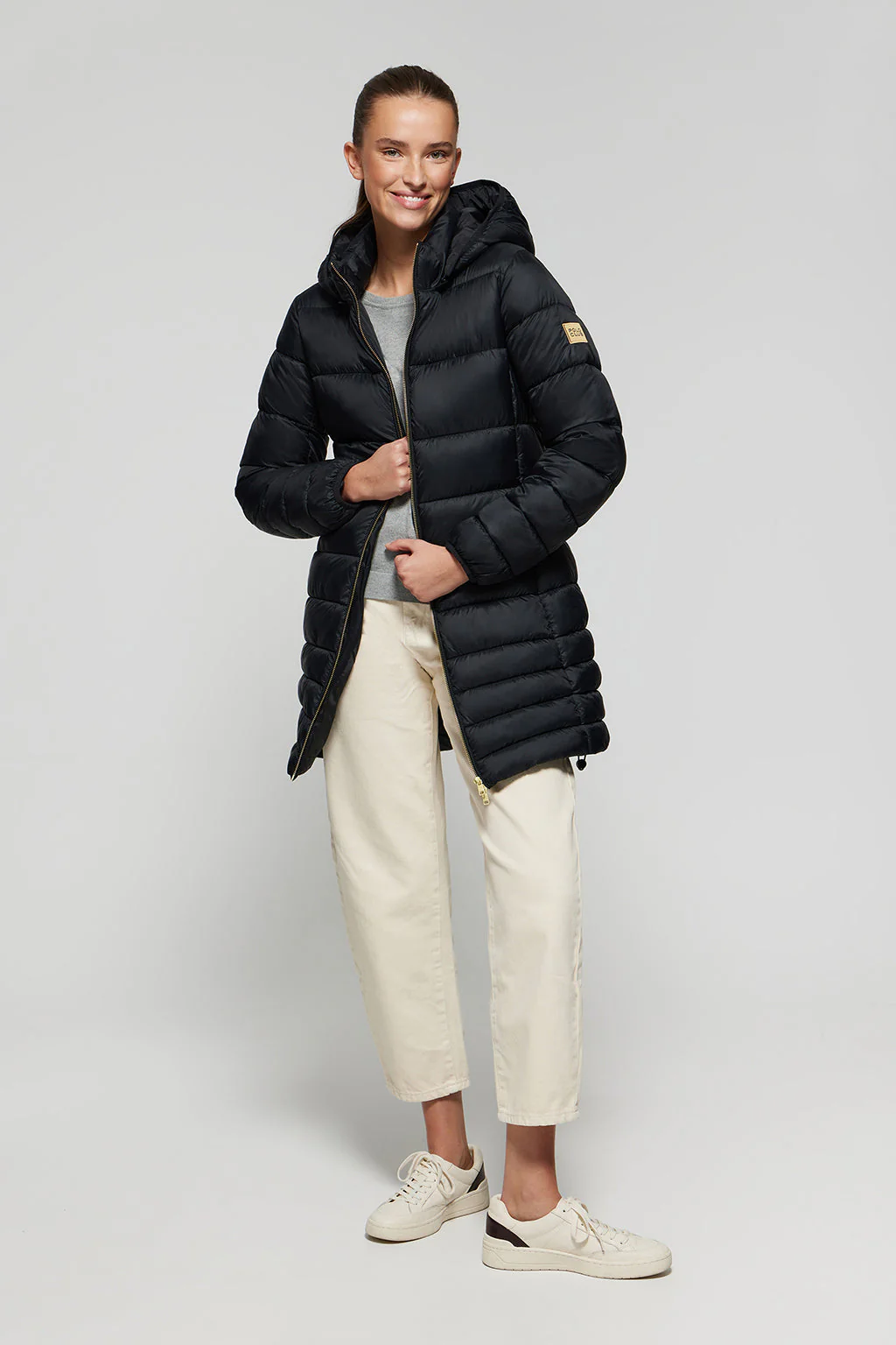 Black ultralight Corinne coat with hood and Polo Club logo - Image 3