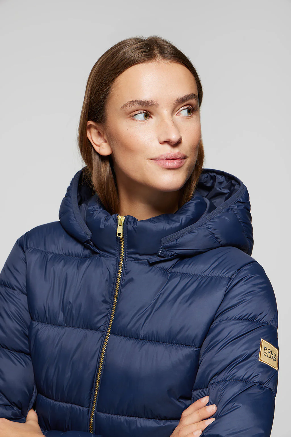 Navy-blue ultralight Corinne coat with hood and Polo Club logo - Image 2