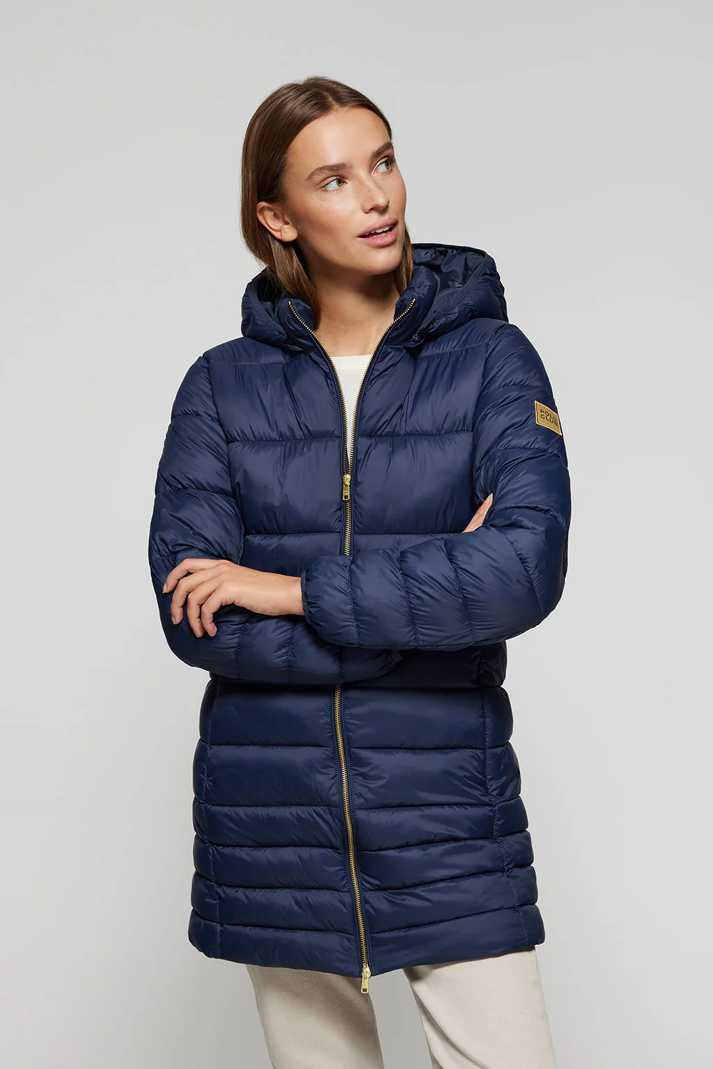 Navy-blue ultralight Corinne coat with hood and Polo Club logo - Image 4