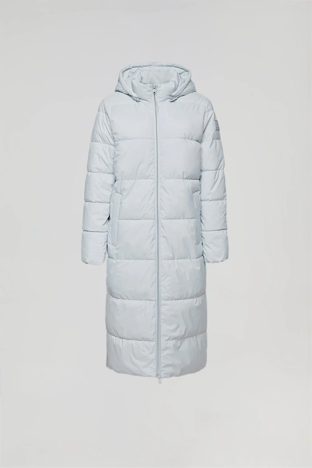 Silver Cósima long coat with removable hood and side vents - Image 11