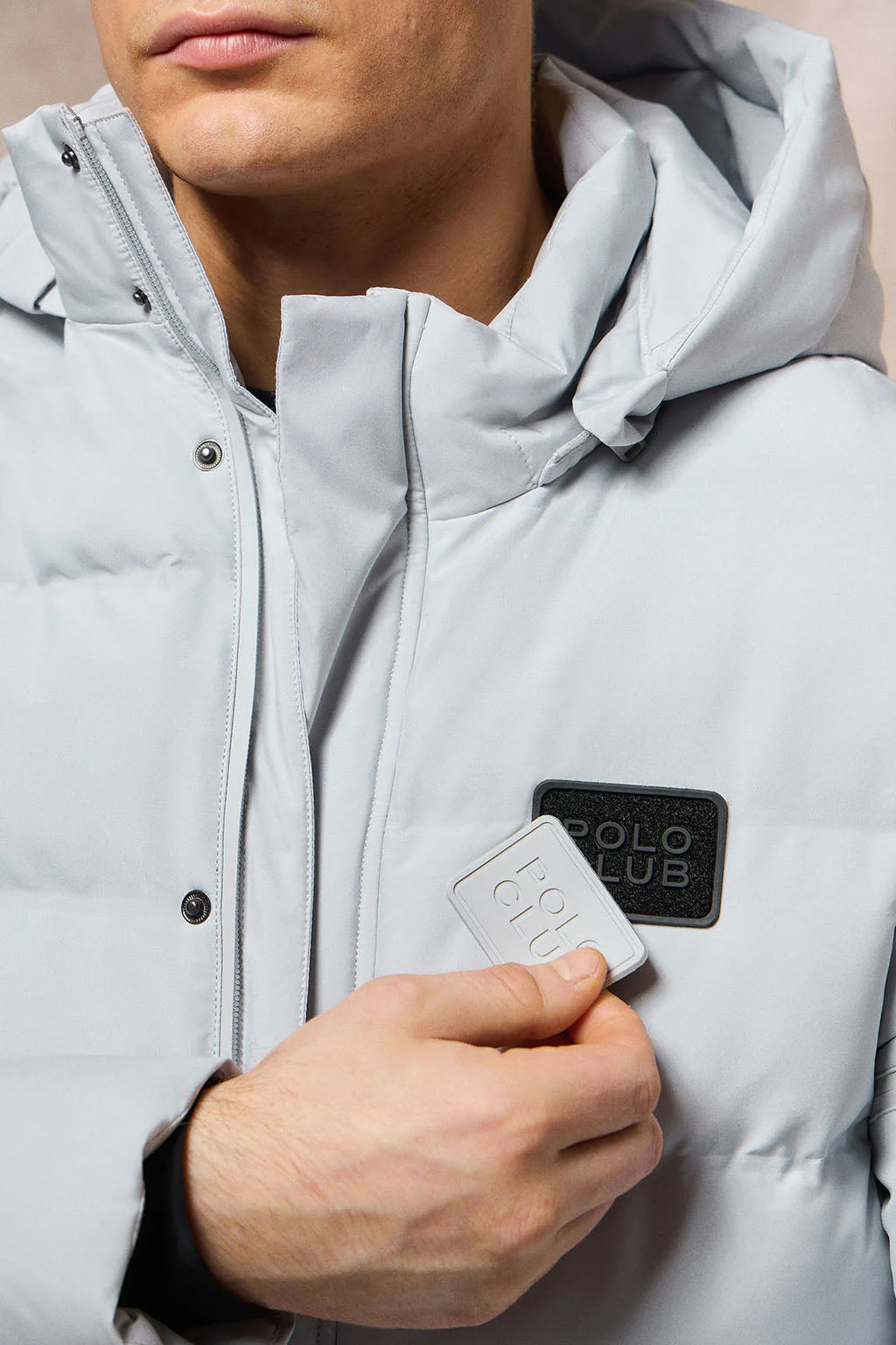 Grey coat Courchevel with detachable hood and Polo Club details - Image 4