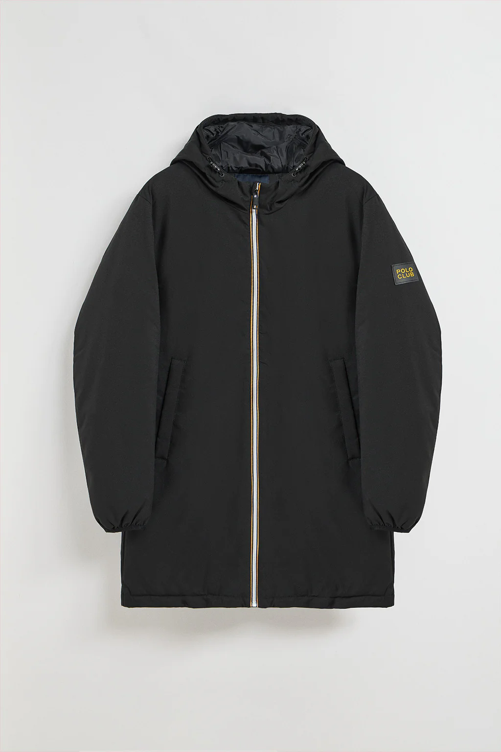 Black puffer coat with hood and bi-coloured Polo Club patch - Image 11