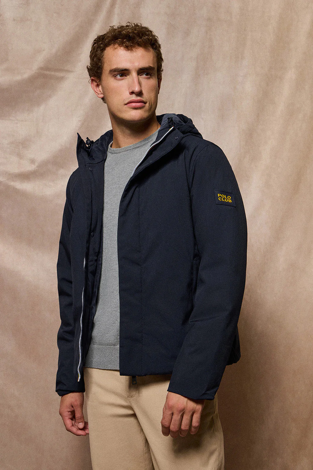 Navy-blue technical jacket with hood and bi-coloured Polo Club patch - Image 5