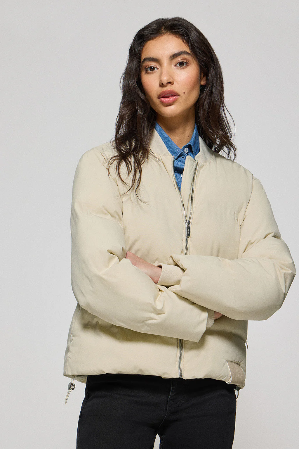Beige puffer bomber Dubai with Polo Club details - Image 3