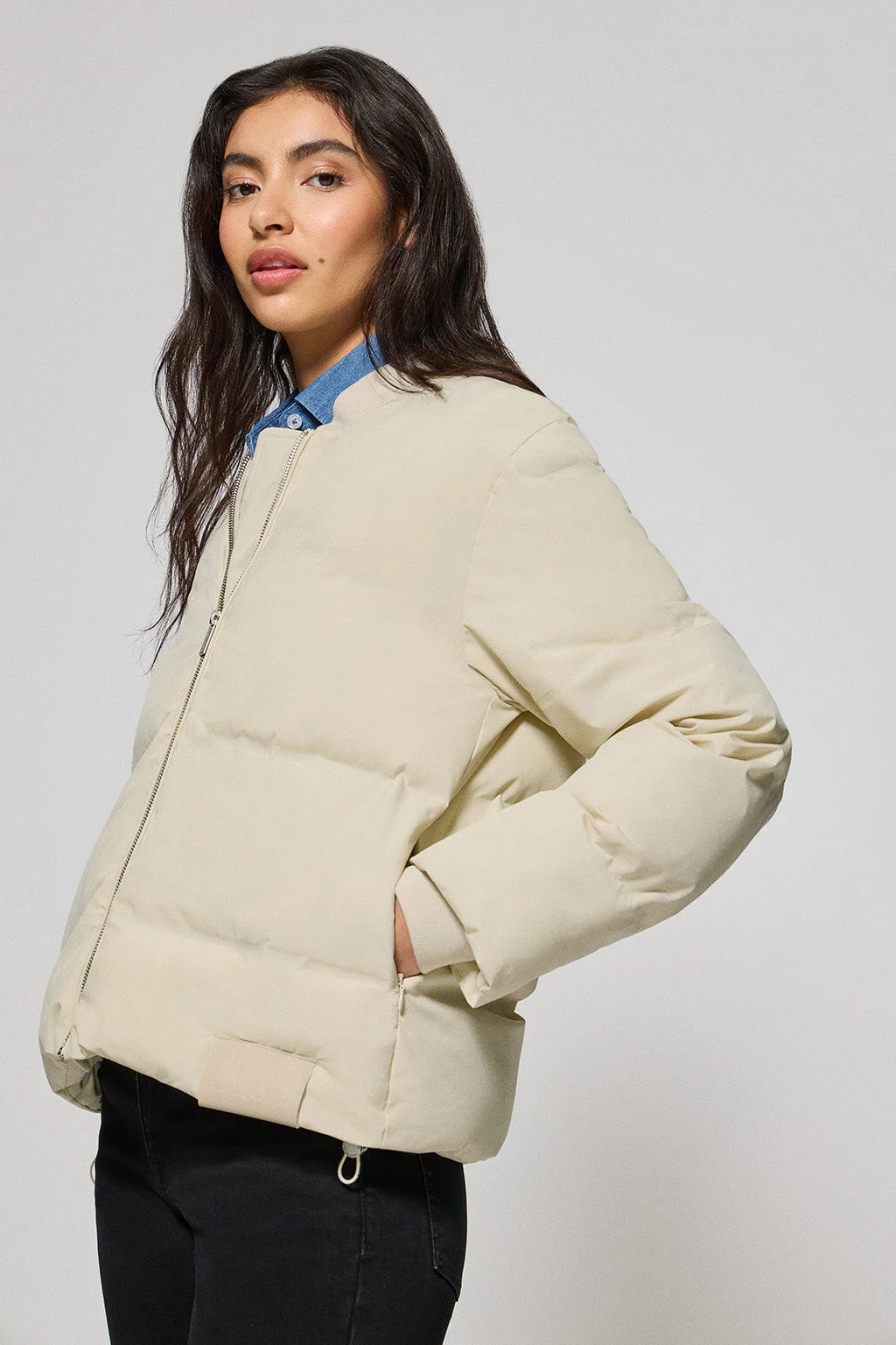 Beige puffer bomber Dubai with Polo Club details - Image 5