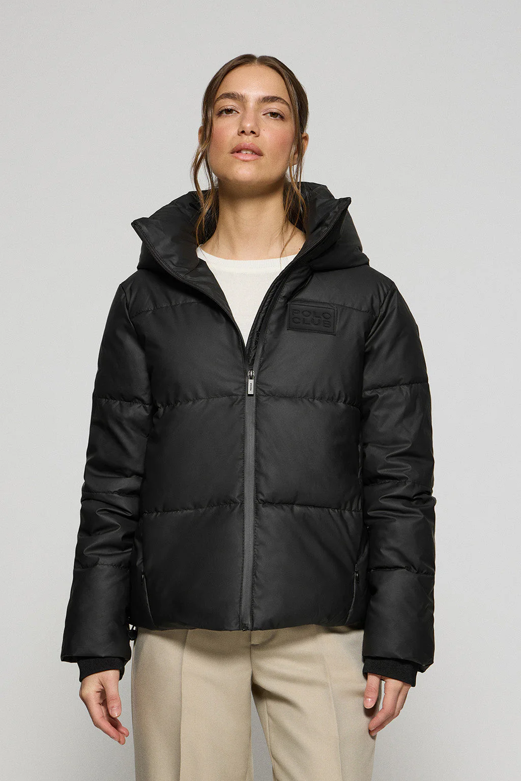 Black puffer jacket Glacier with fixed hood and Polo Club details