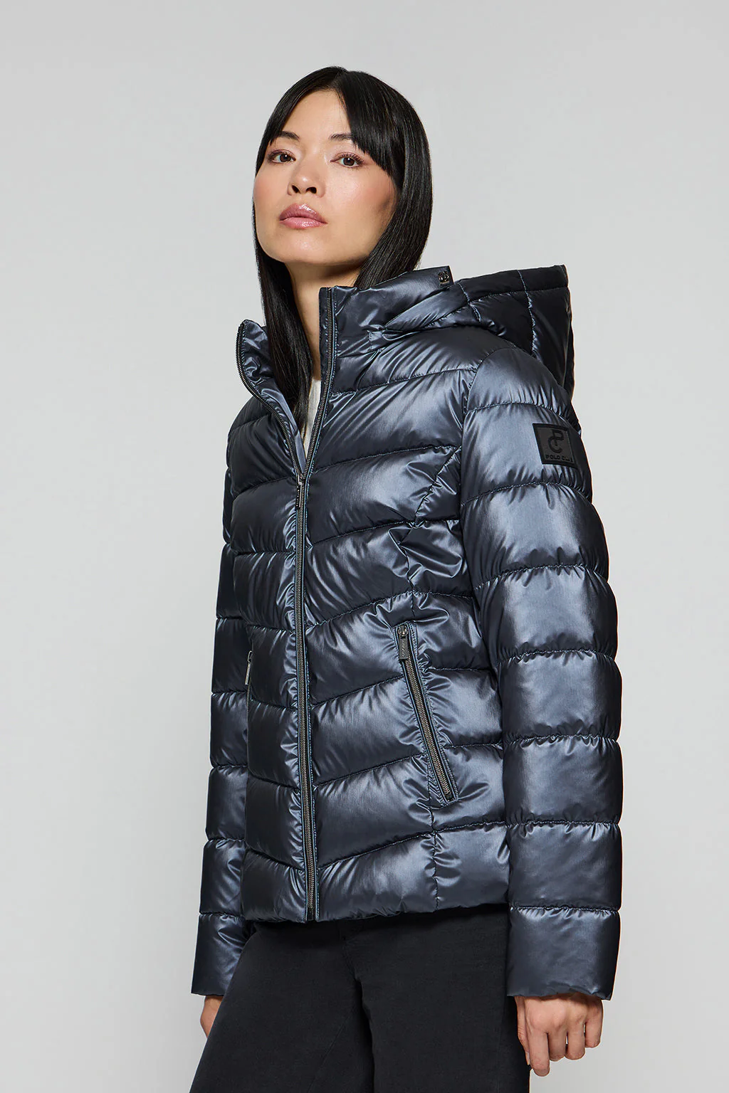 Blue glitter-effect coat Golden with detachable hood and Polo Club details