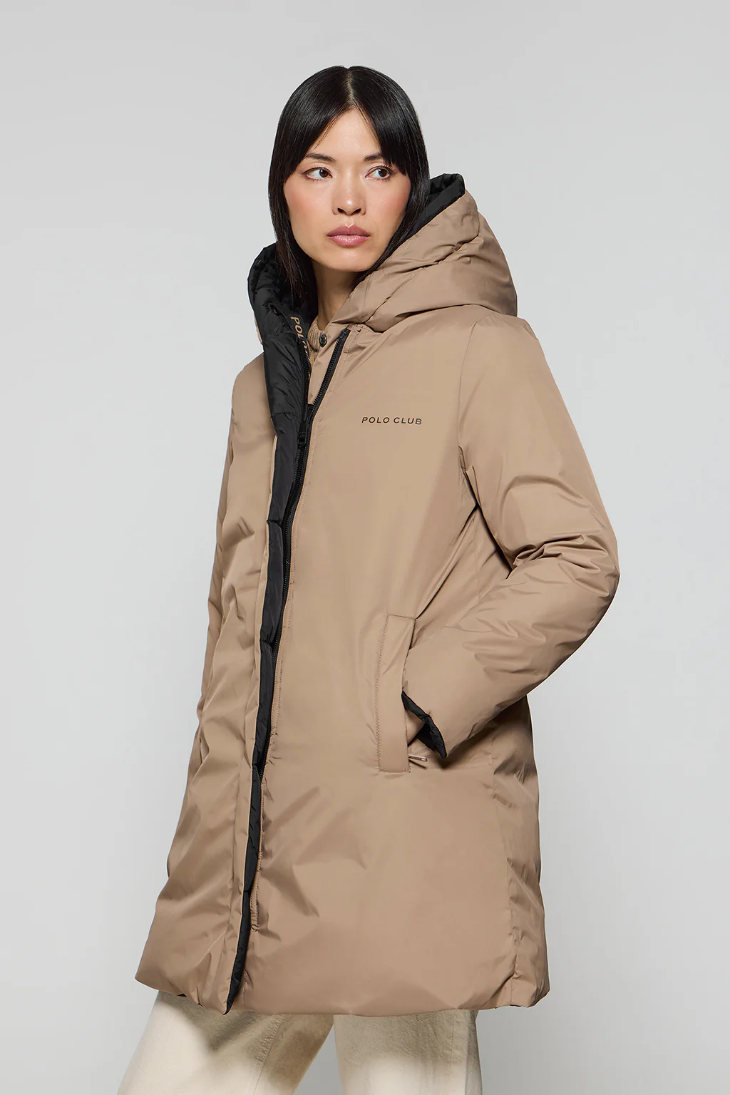 Black reversible coat Gracia with fixed hood and Polo Club details - Image 2