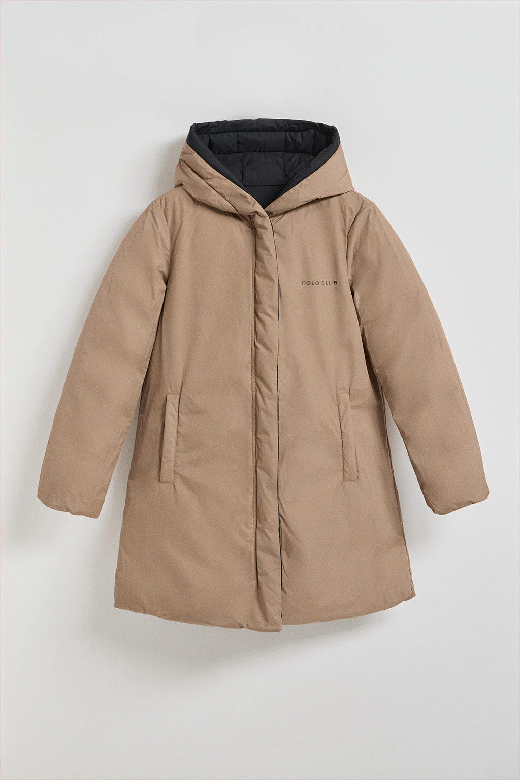 Black reversible coat Gracia with fixed hood and Polo Club details - Image 7