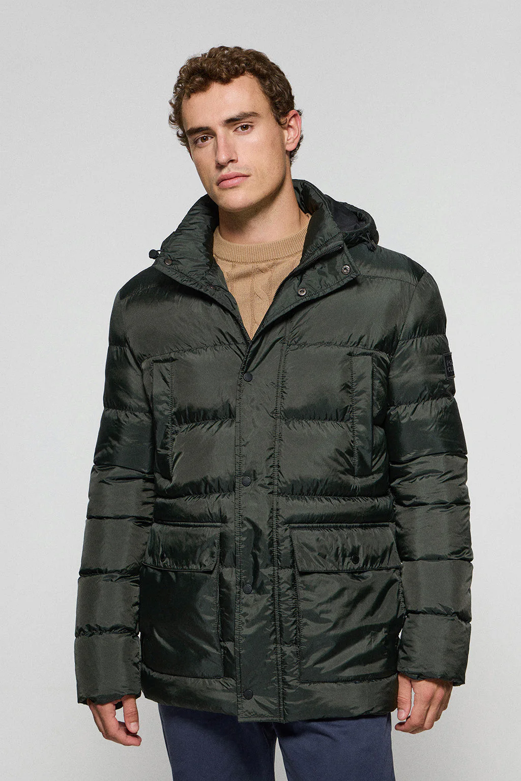 Green coat Greenwich with pockets, fixed hood and Polo Club details