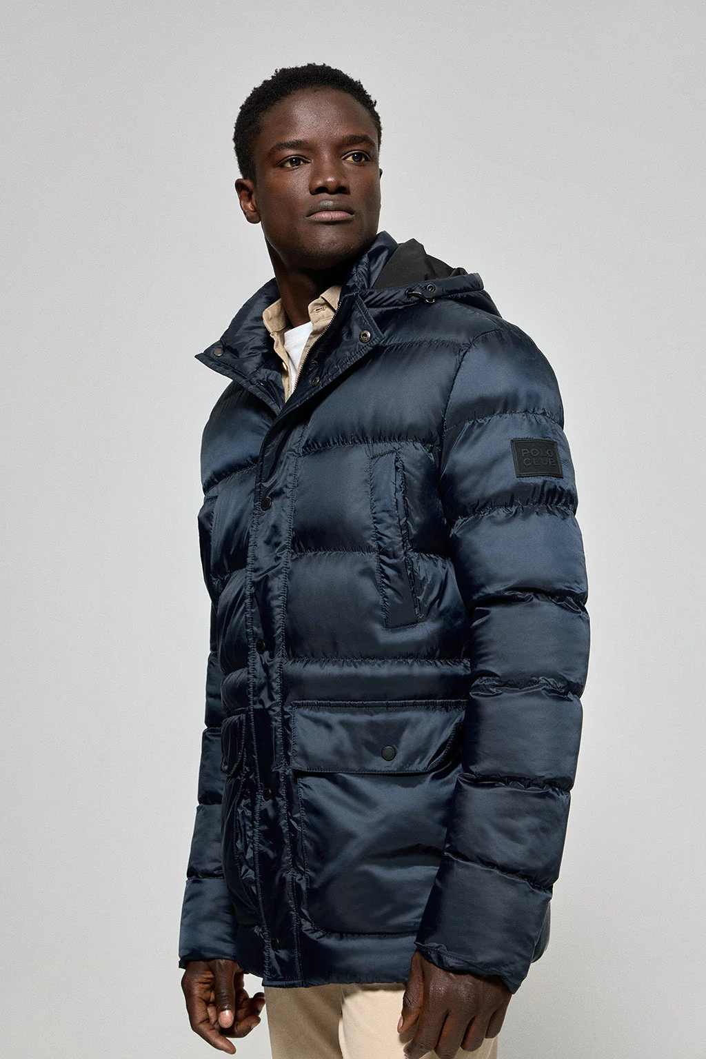 Navy-blue coat Greenwich with pockets, fixed hood and Polo Club details