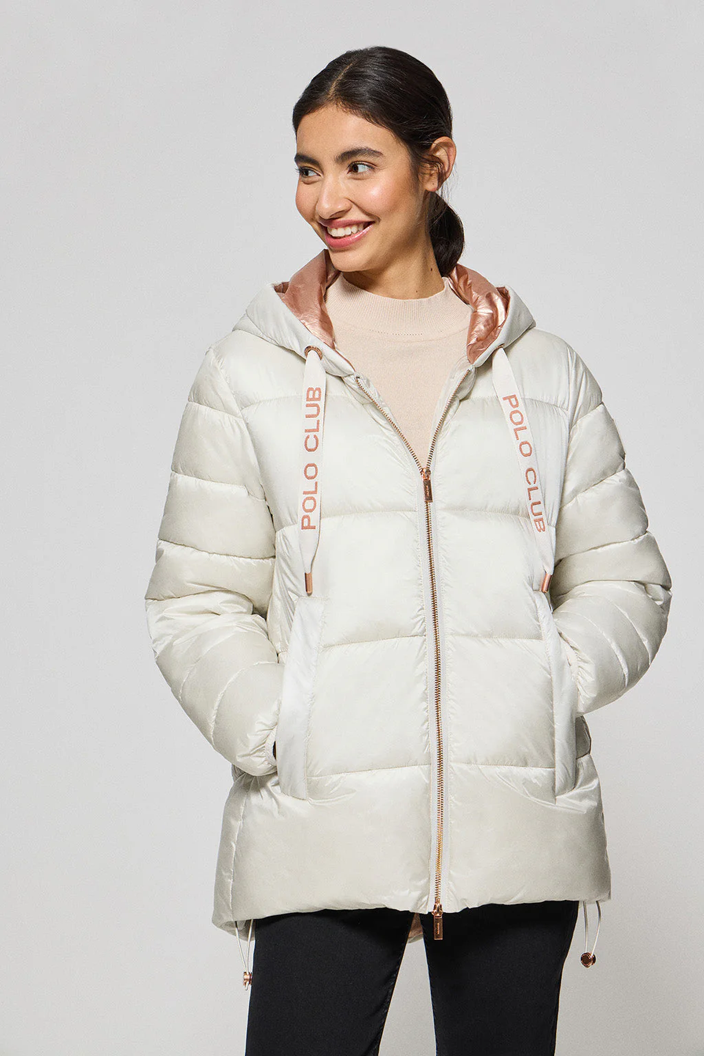 Ice puffer jacket in ice colour with fixed hood and Polo Club details