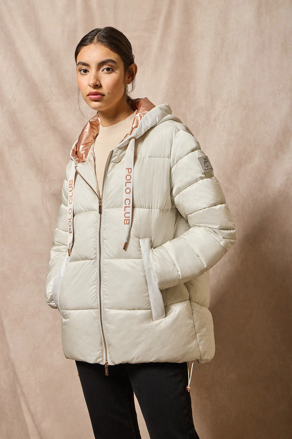 Ice puffer jacket in ice colour with fixed hood and Polo Club details - Image 4