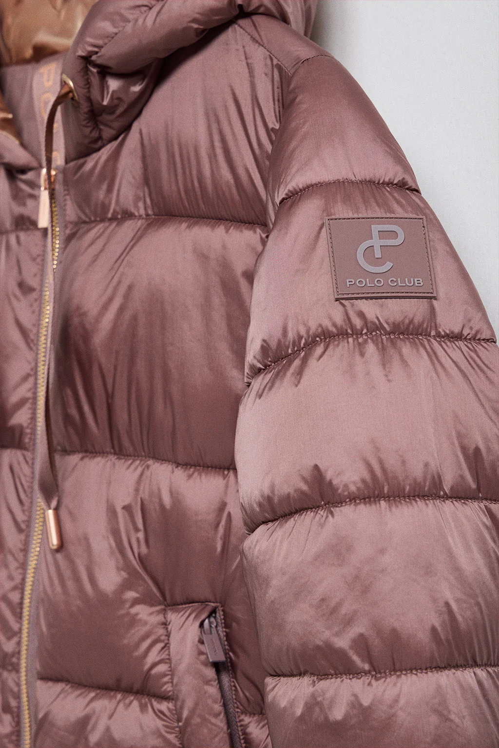 Pink taupe puffer jacket Ice with fixed hood and Polo Club details - Image 10