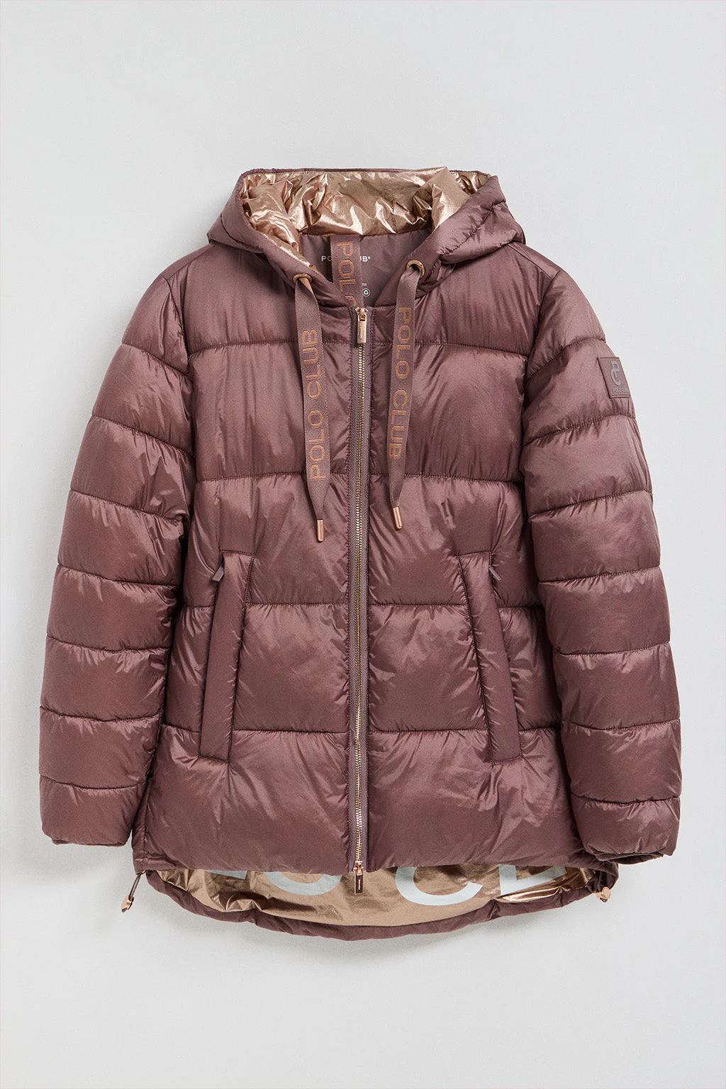 Pink taupe puffer jacket Ice with fixed hood and Polo Club details - Image 12