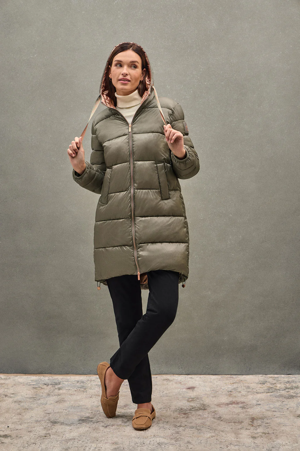 Army-green coat Ingrid with Polo Club logo