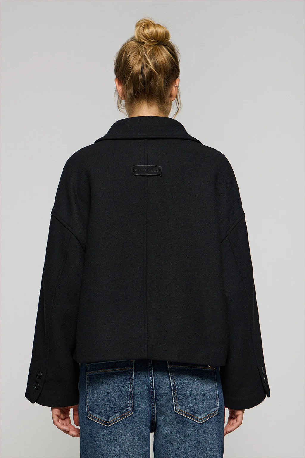 Black buttoned short coat Lita with Polo Club details - Image 2