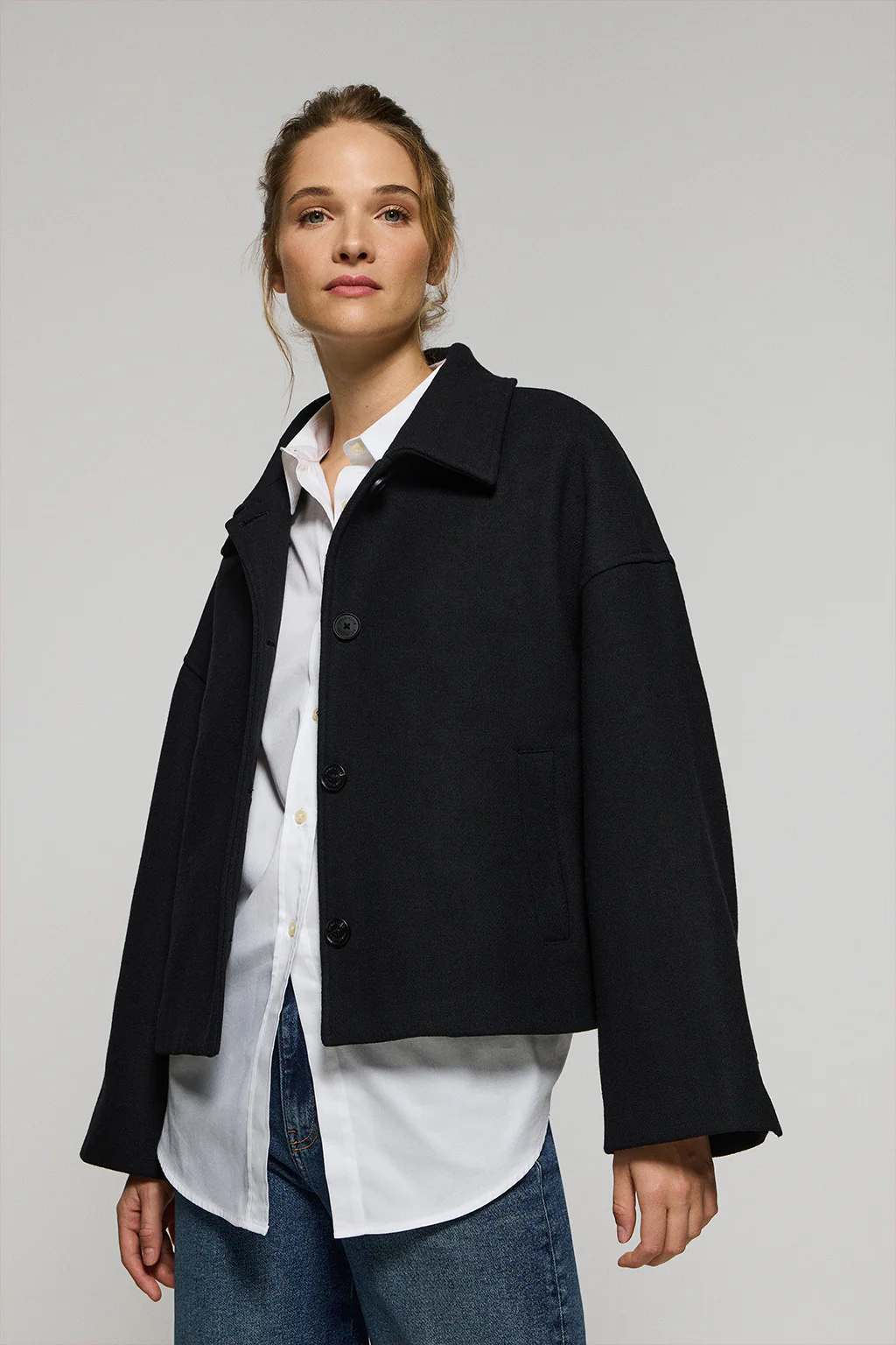 Black buttoned short coat Lita with Polo Club details - Image 5