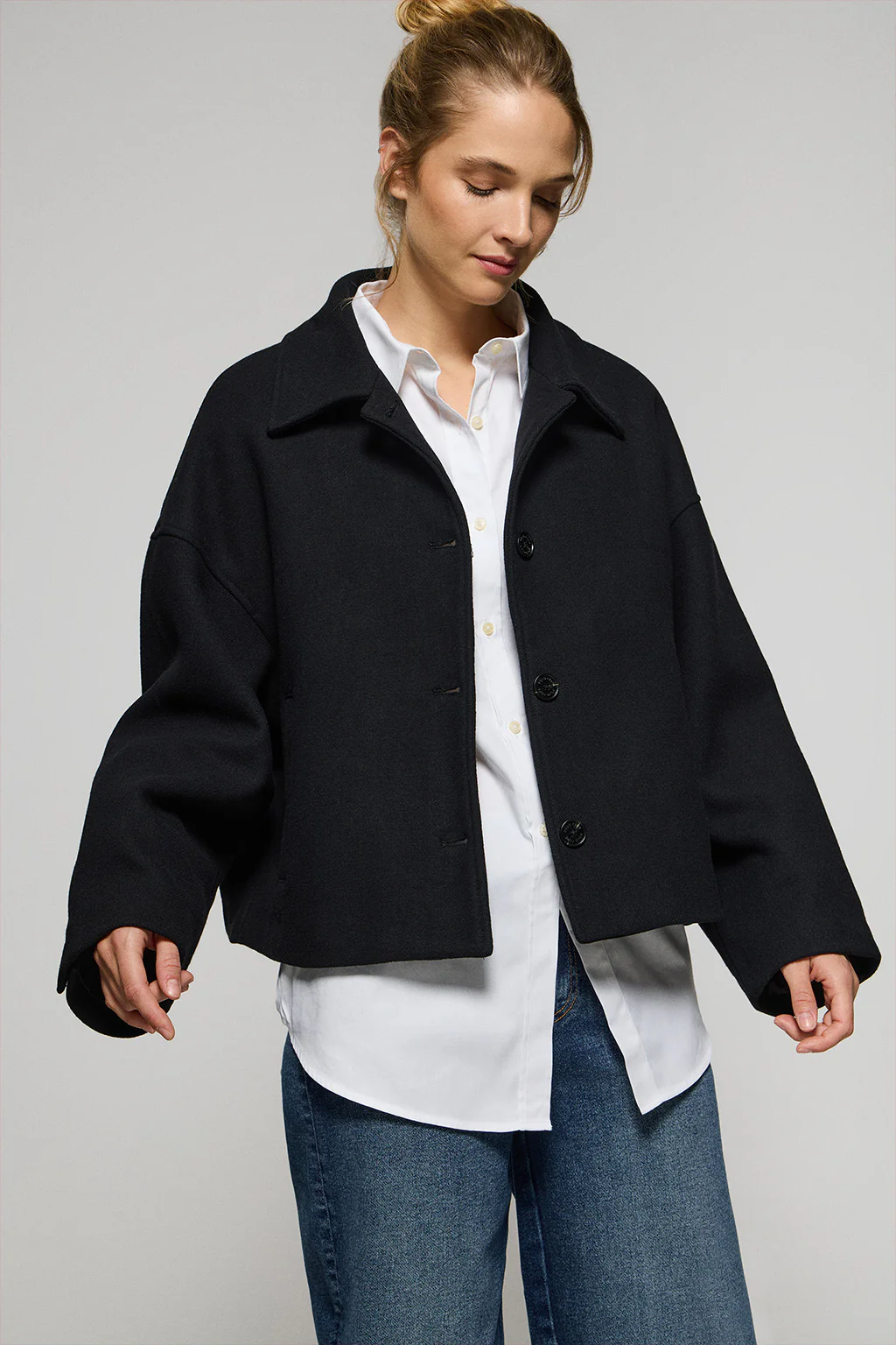Black buttoned short coat Lita with Polo Club details - Image 6