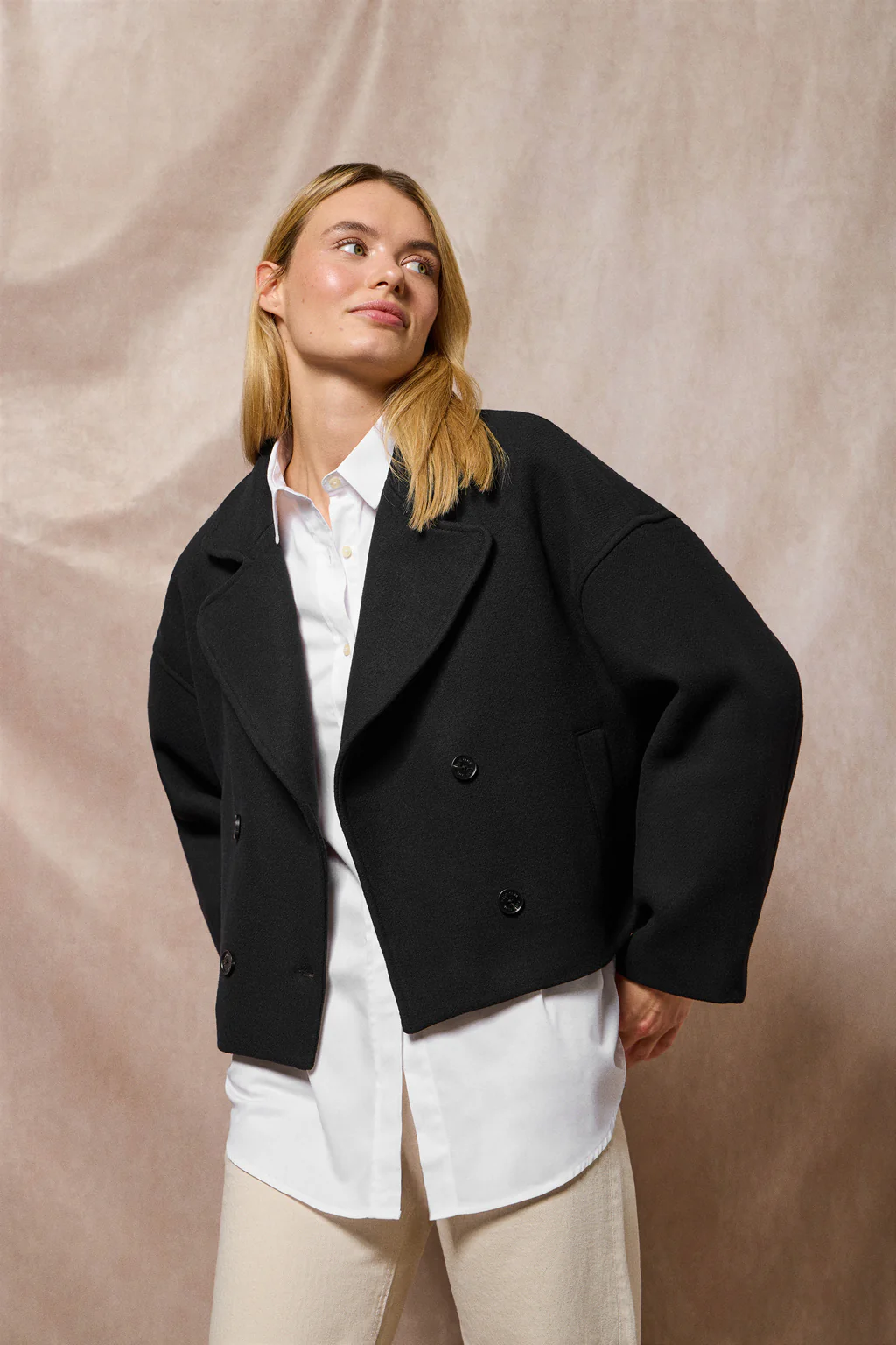 Black double-breasted short coat Lona with Polo Club details