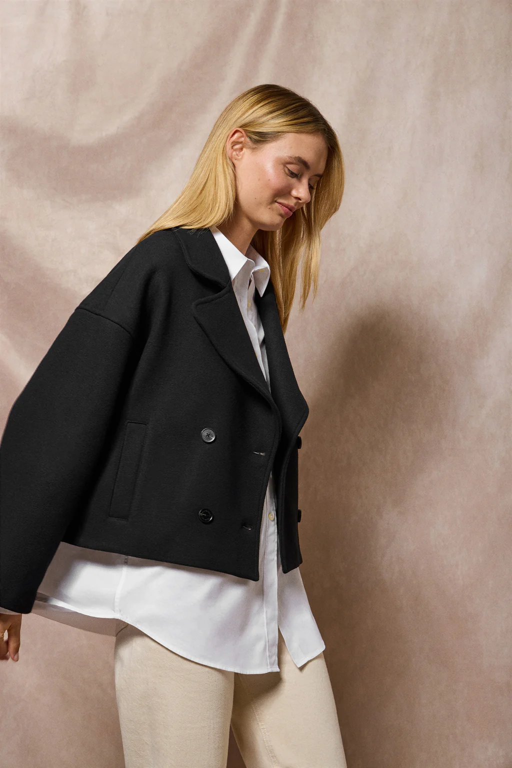 Black double-breasted short coat Lona with Polo Club details - Image 5
