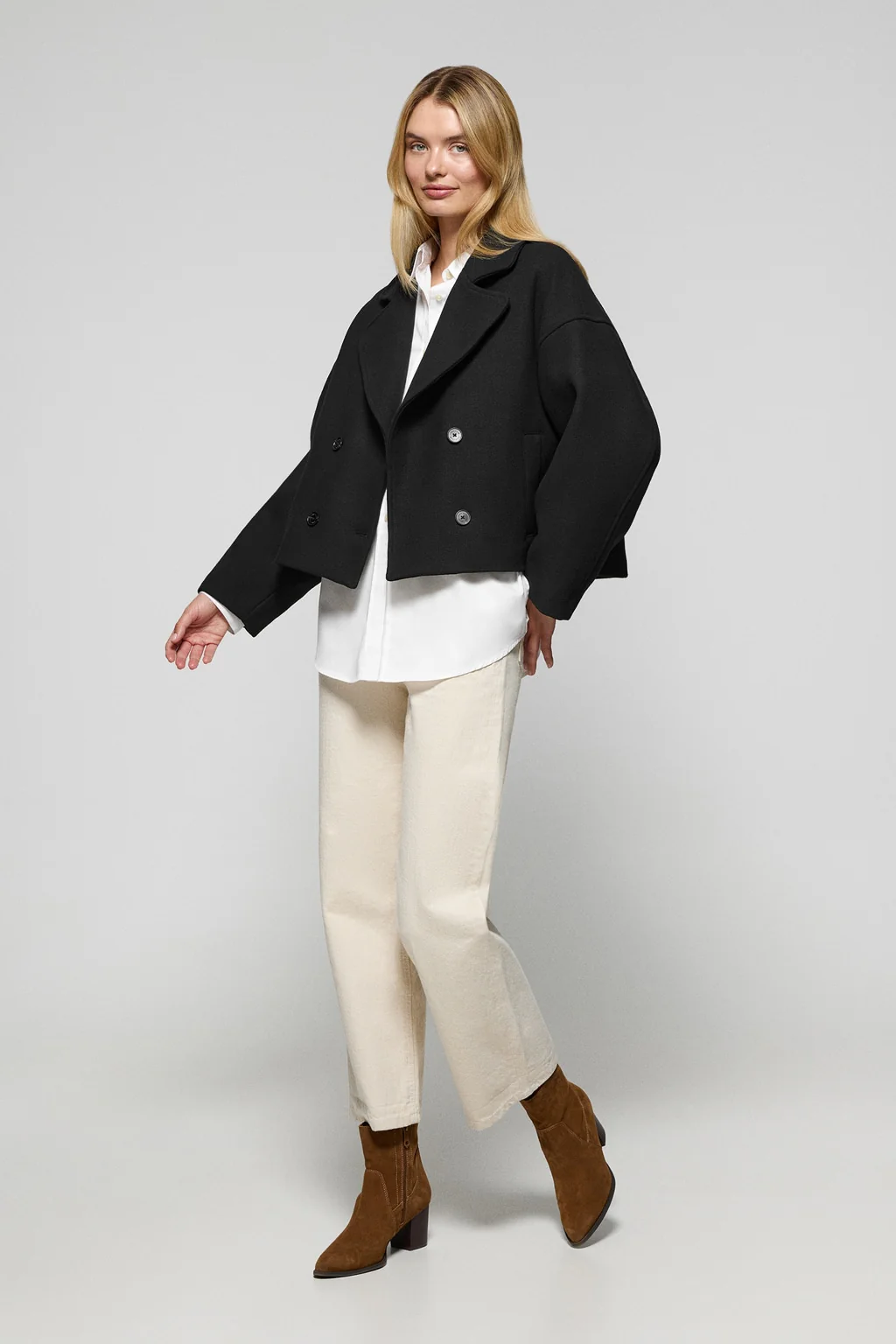Black double-breasted short coat Lona with Polo Club details - Image 6