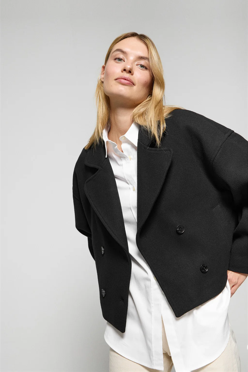 Black double-breasted short coat Lona with Polo Club details - Image 8