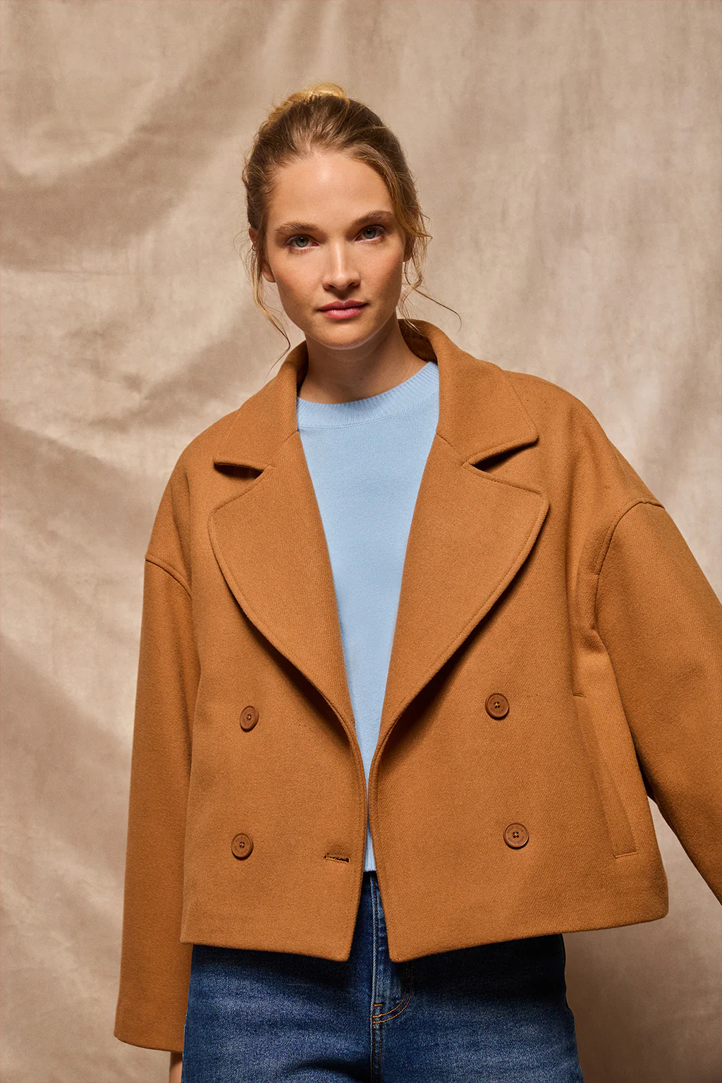 Camel double-breasted short coat Canvas with Polo Club details - Image 15