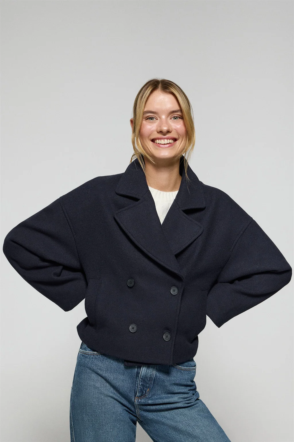 Navy-blue double-breasted short coat Lona with Polo Club details - Image 5