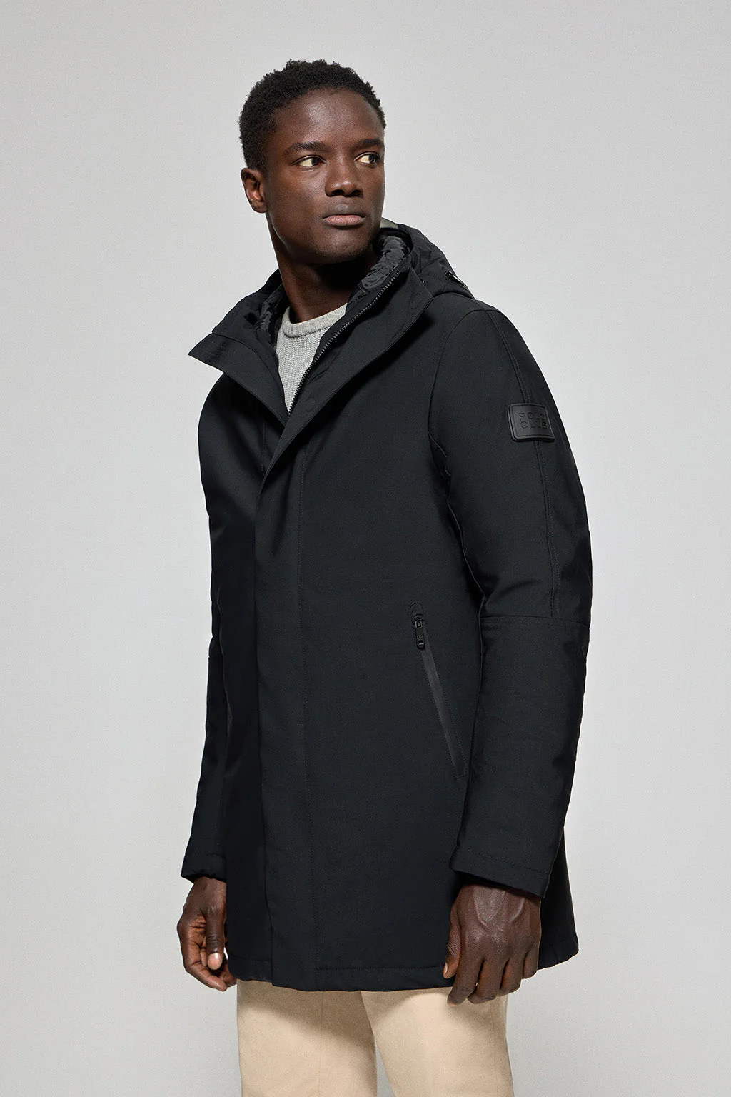 Black coat Mackey with fixed hood and Polo Club details