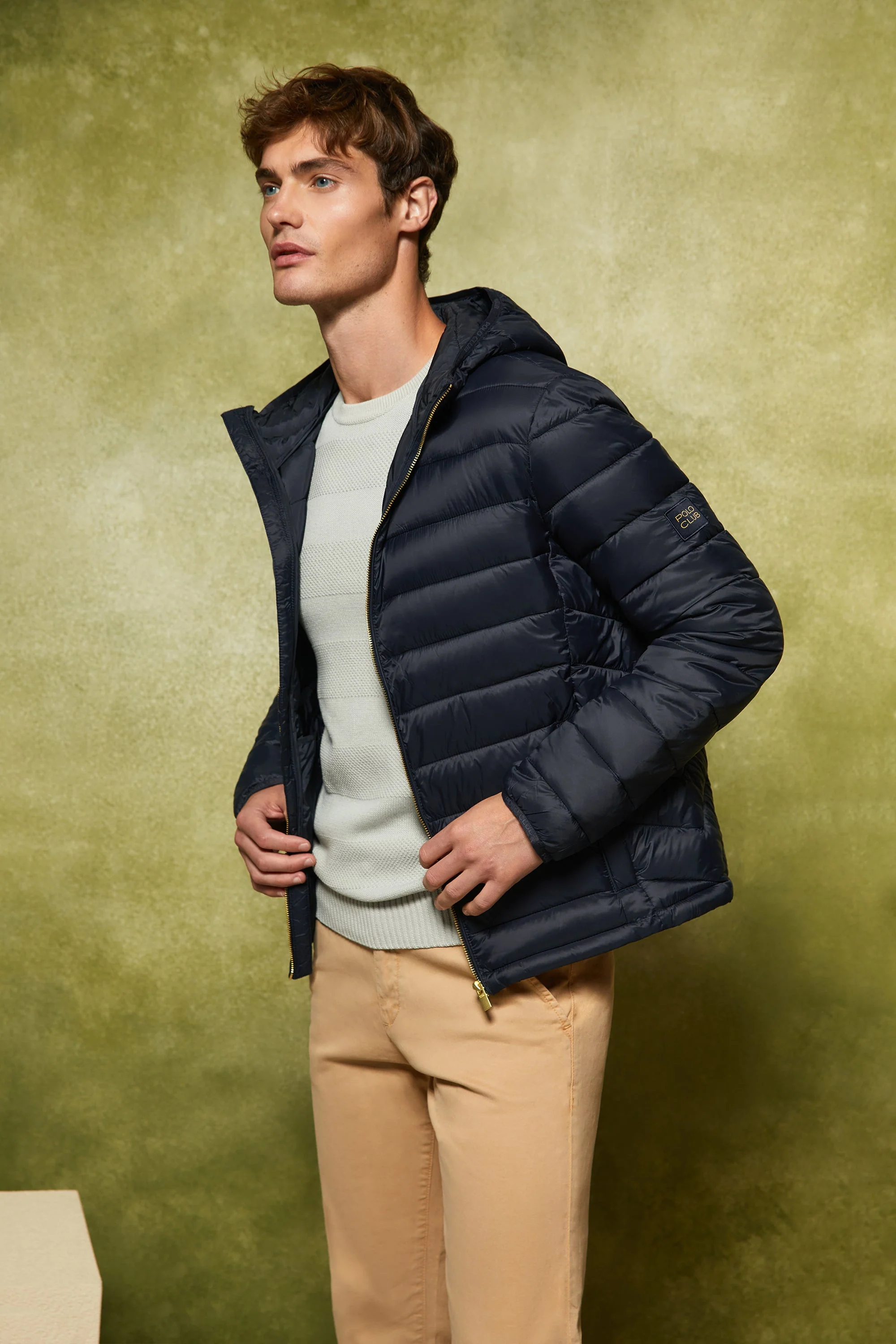 Navy ultralight recycled Mickael jacket with Polo Club textile label and hood - Image 5