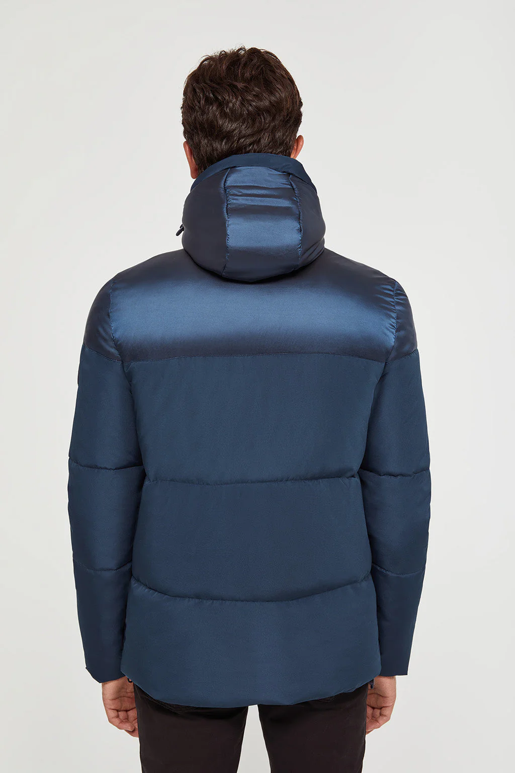 Petroleum-blue matt and glossy puffer jacket with sleeve patch - Image 6