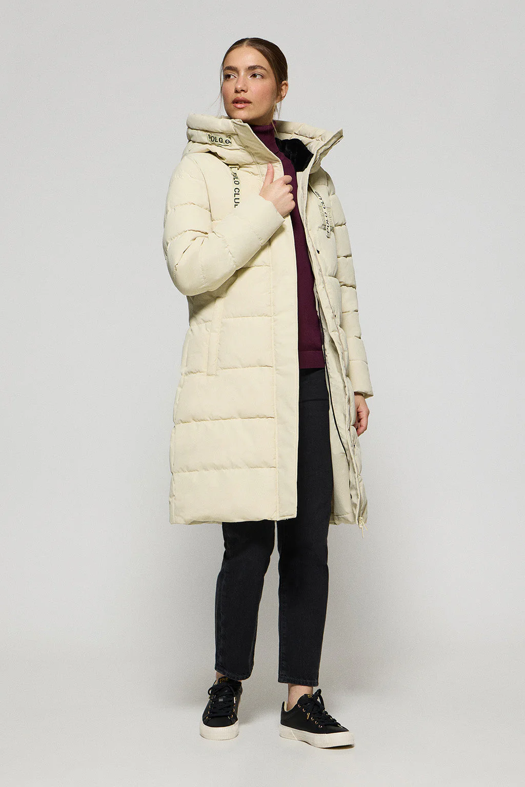 Beige coat Polar with fixed hood and Polo Club details - Image 3
