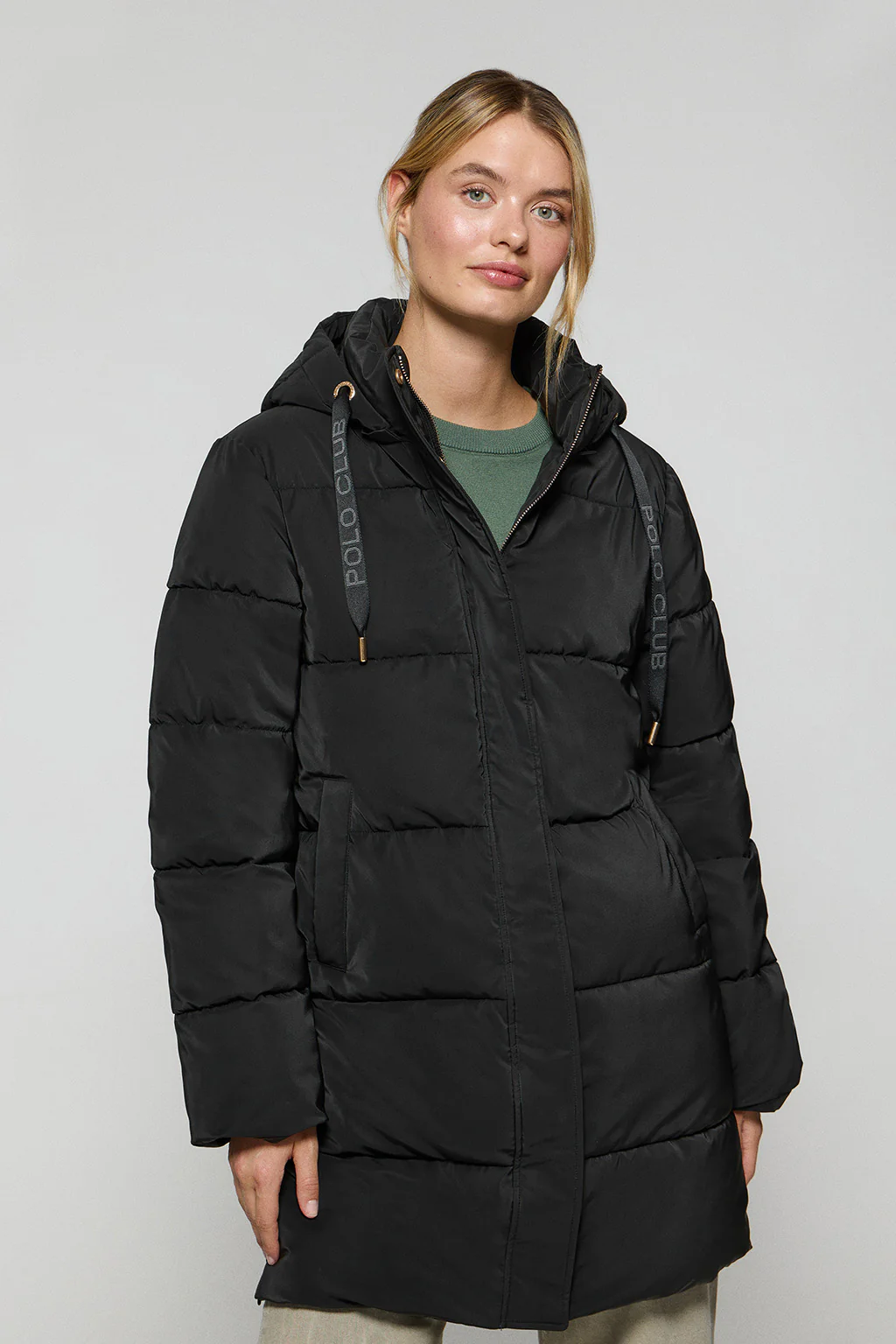 Black coat Roma with detachable hood and Polo Club details