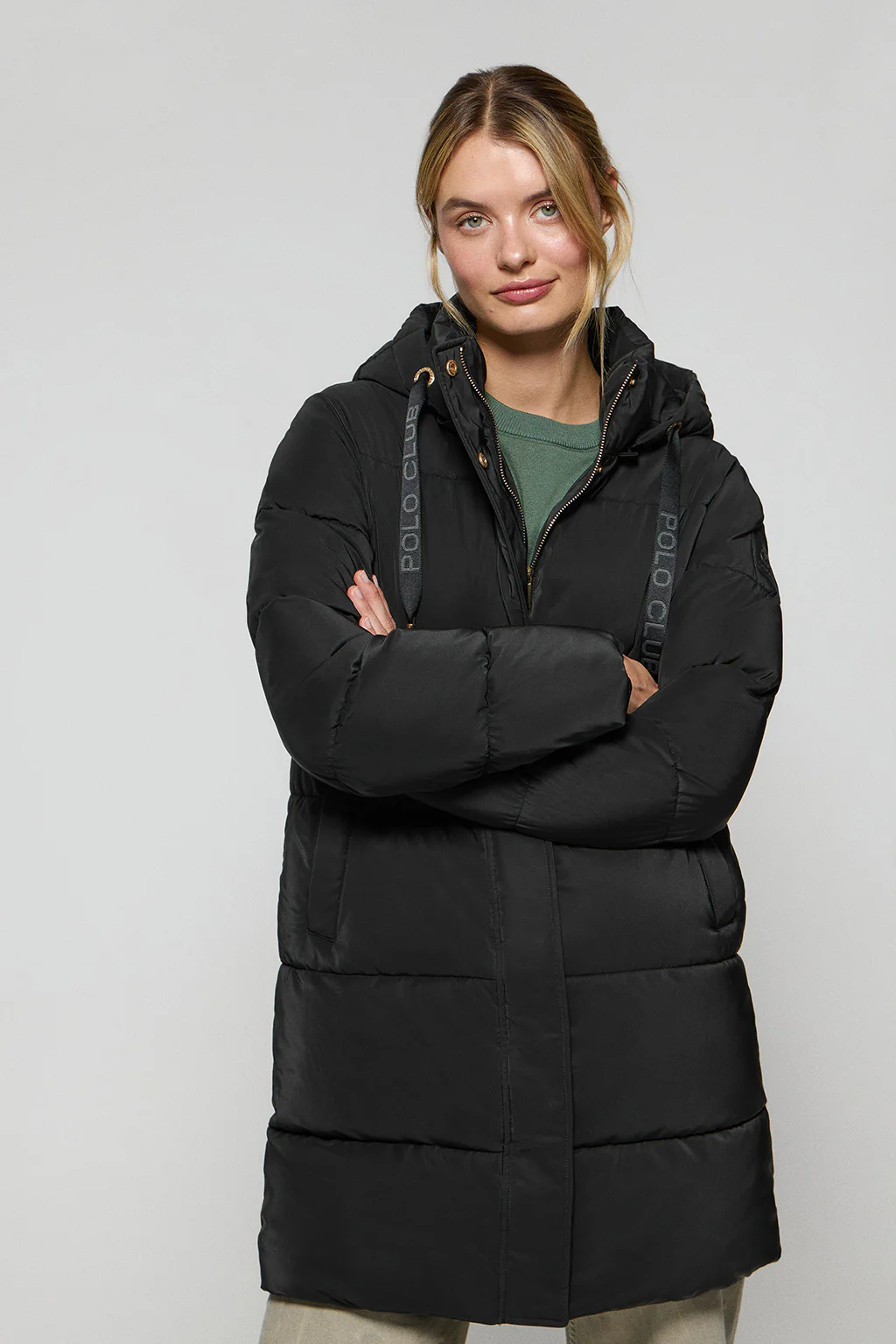 Black coat Roma with detachable hood and Polo Club details - Image 5