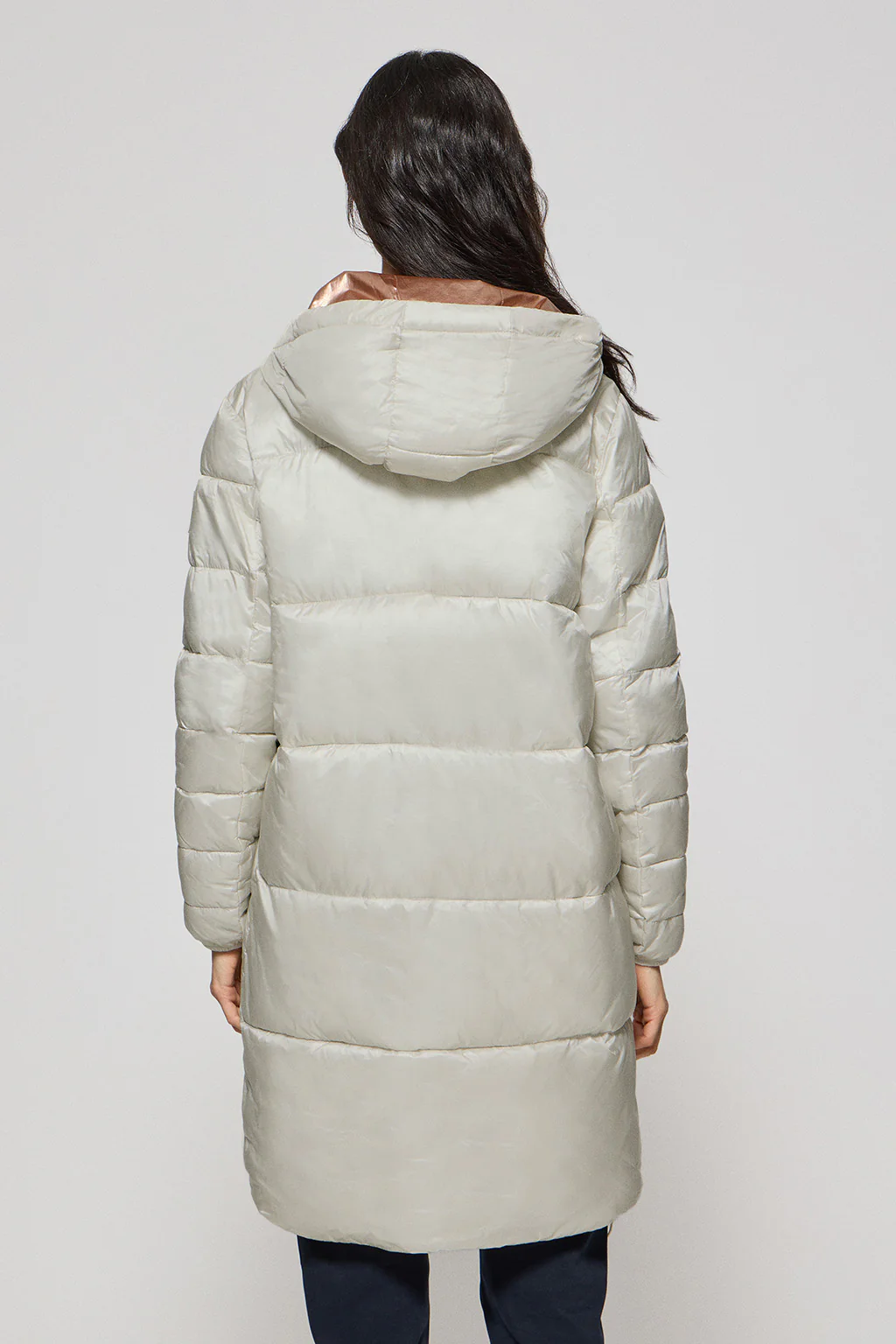 Ice colour long puffer coat Rose with fixed hood and Polo Club details - Image 2