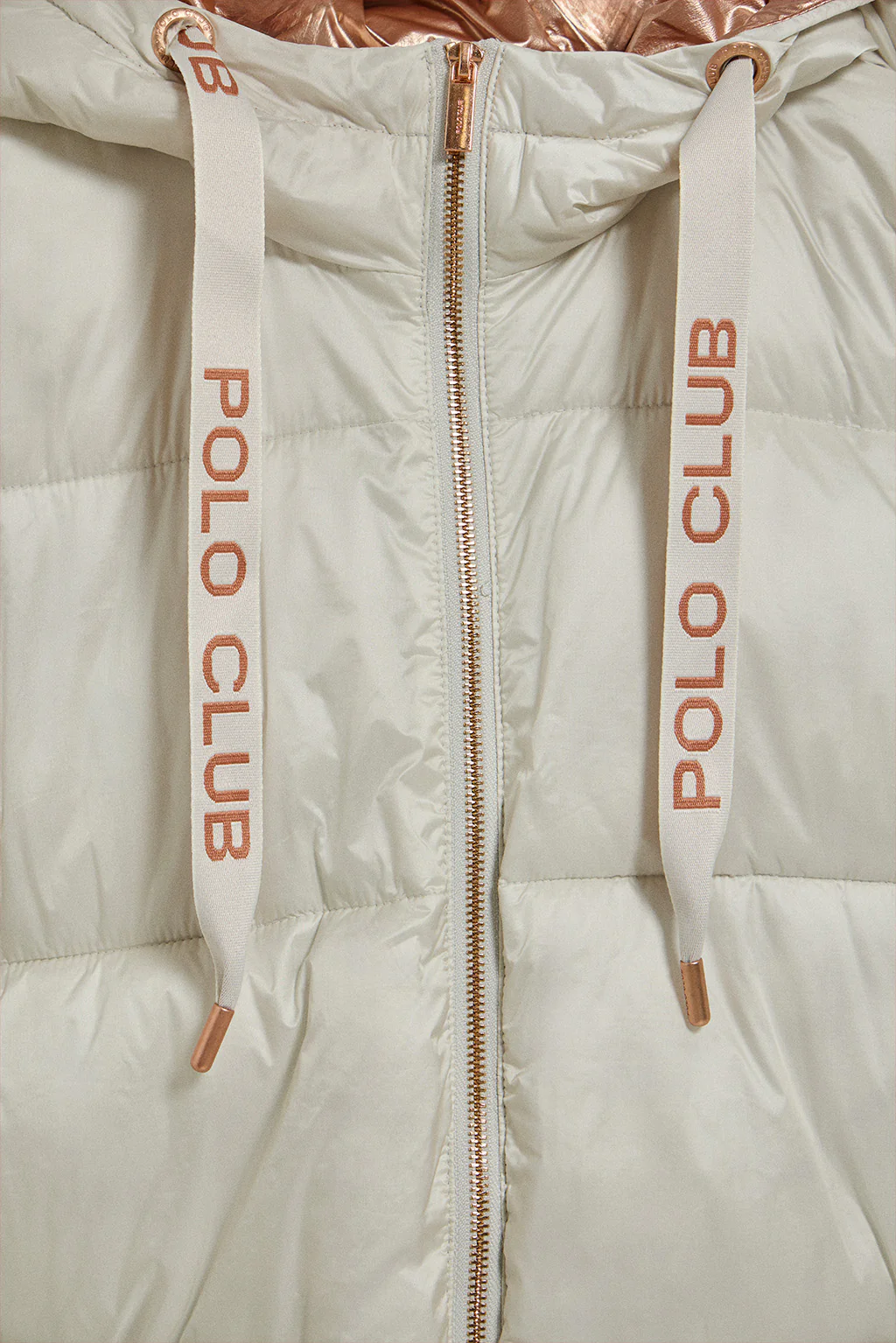Ice colour long puffer coat Rose with fixed hood and Polo Club details - Image 8