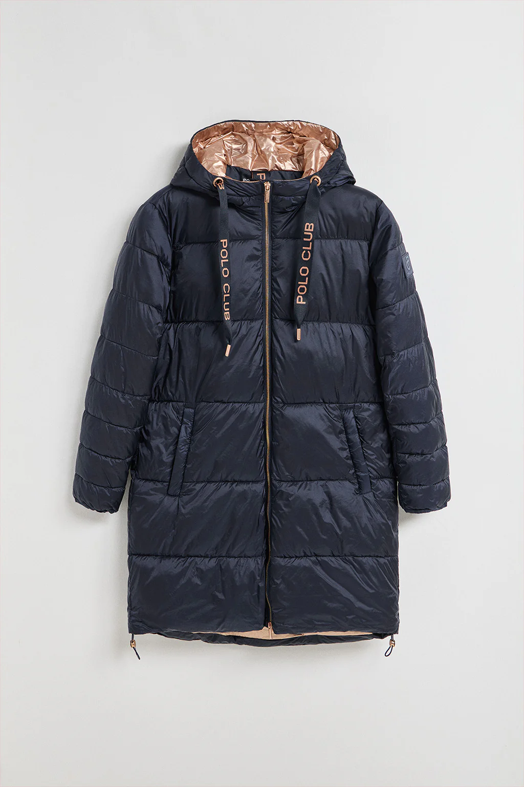 Navy-blue long puffer coat Rose with fixed hood and Polo Club details - Image 10