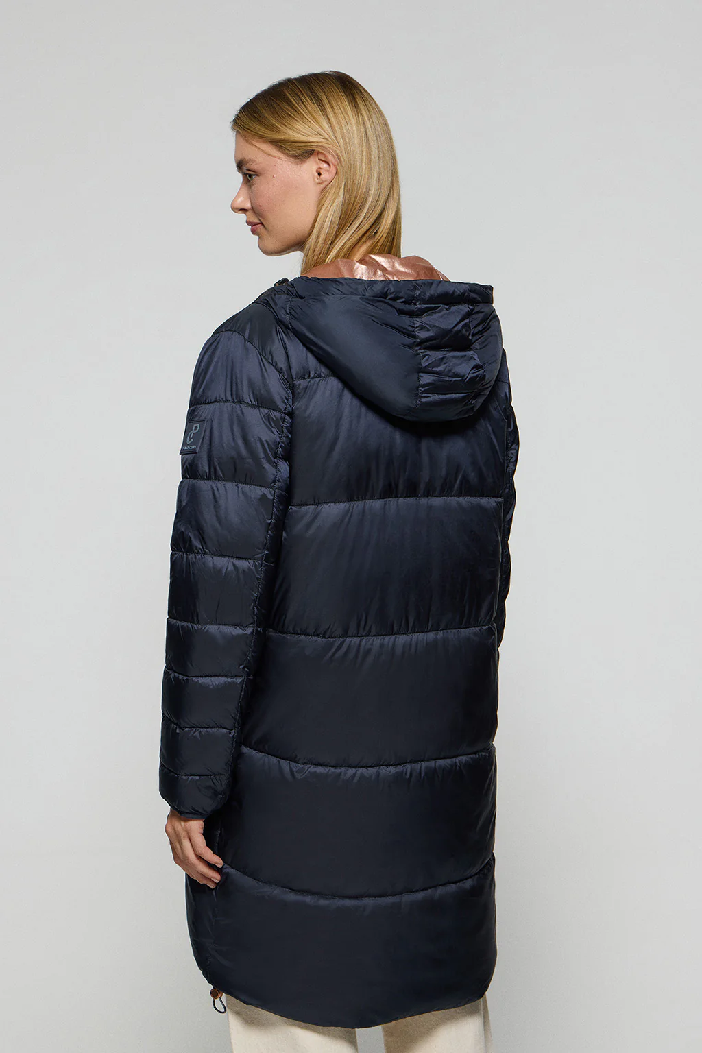 Navy-blue long puffer coat Rose with fixed hood and Polo Club details - Image 2