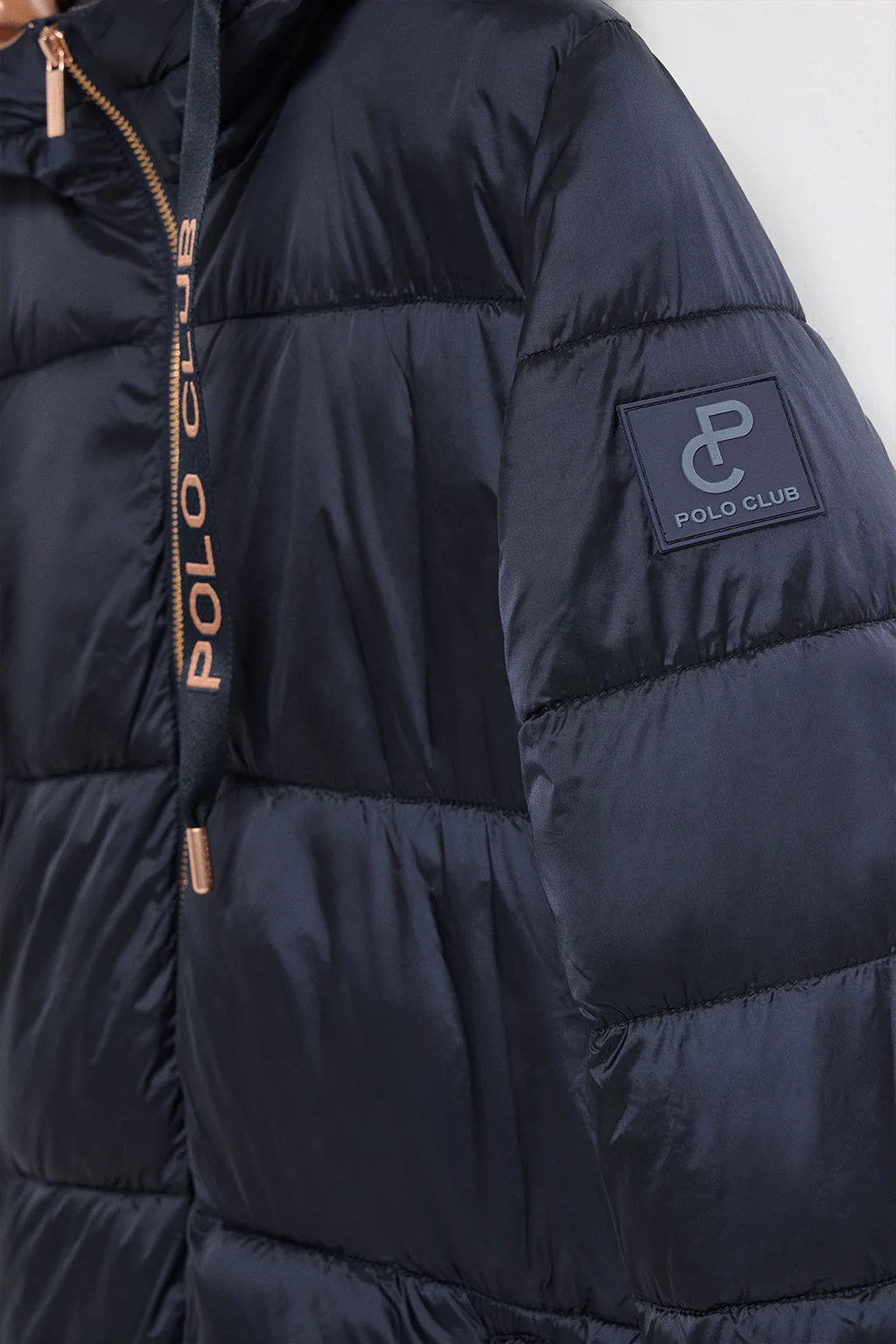 Navy-blue long puffer coat Rose with fixed hood and Polo Club details - Image 9