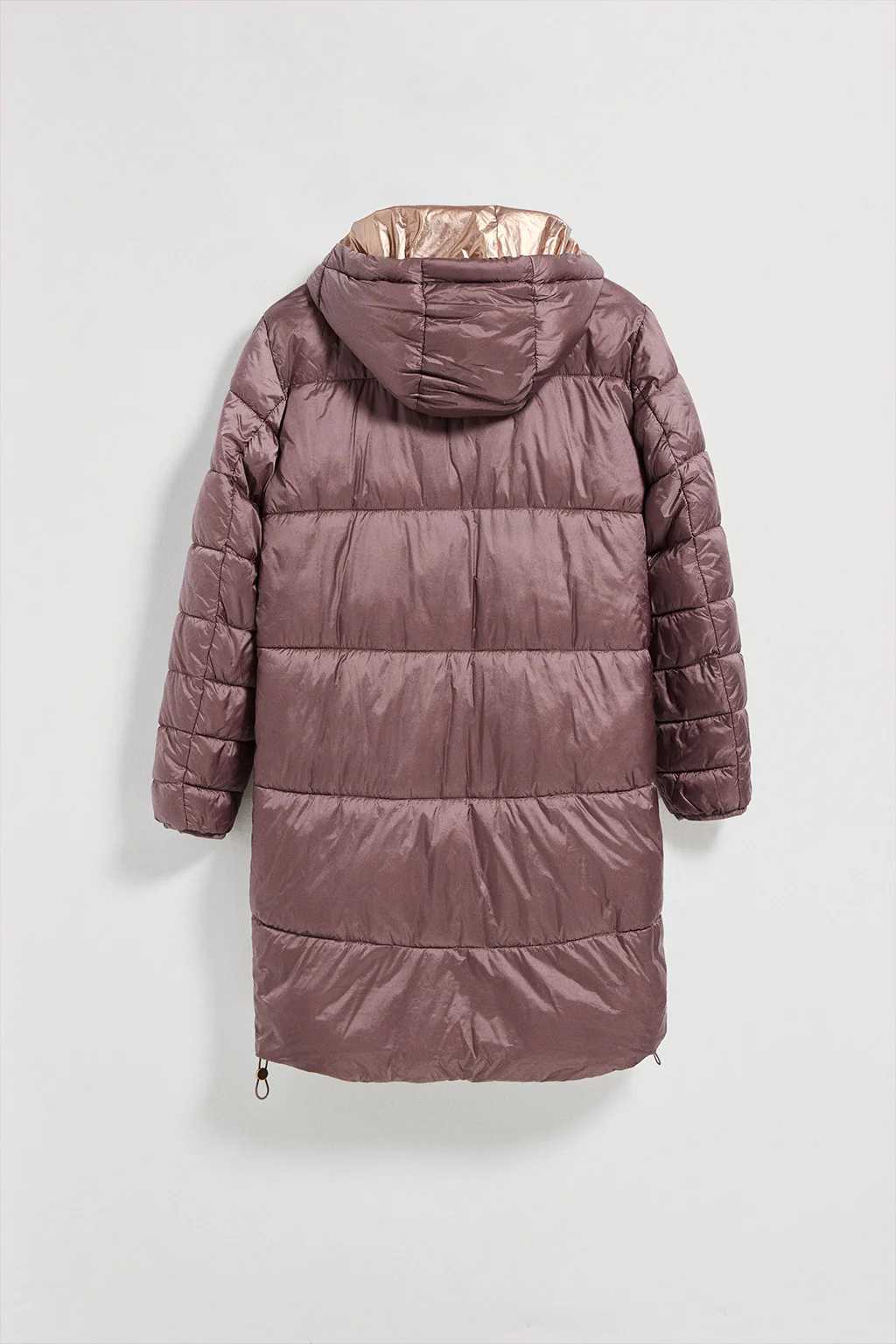 Taupe-pink long puffer coat Rose with fixed hood and Polo Club details - Image 7