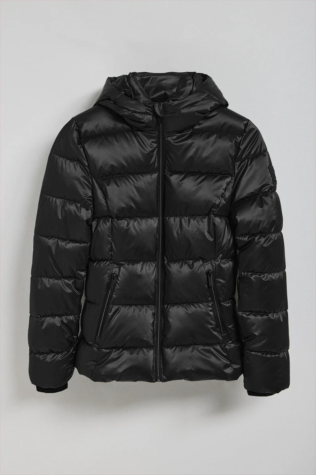 Black glitter-effect short coat Snow with fixed hood and Polo Club details - Image 10