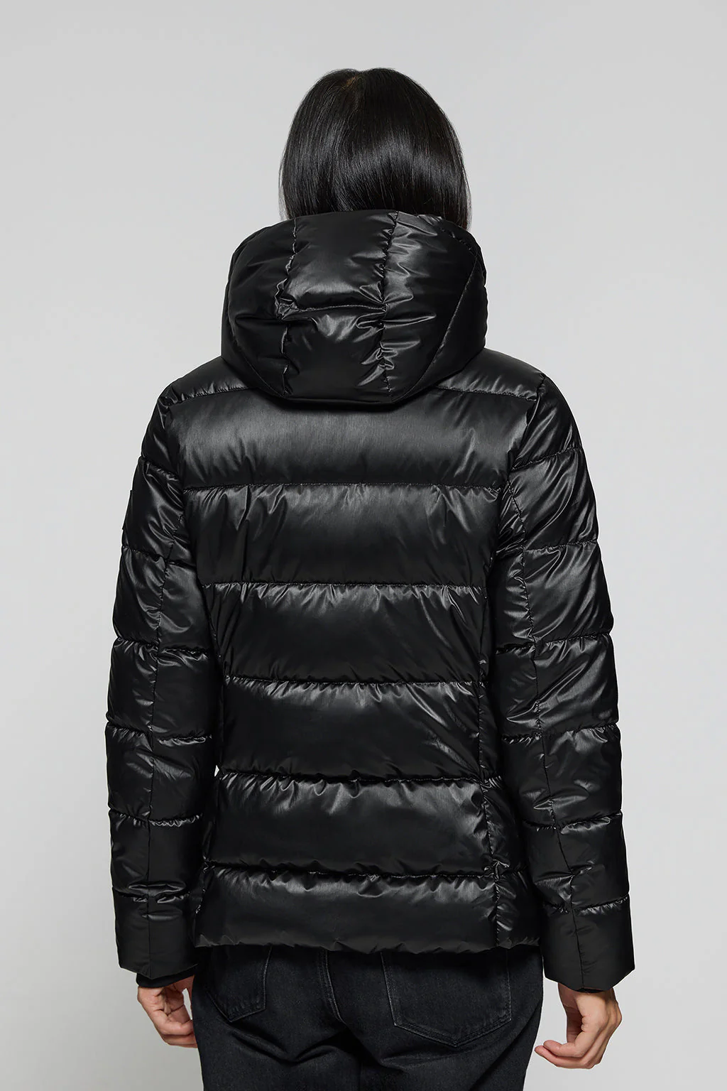 Black glitter-effect short coat Snow with fixed hood and Polo Club details - Image 11