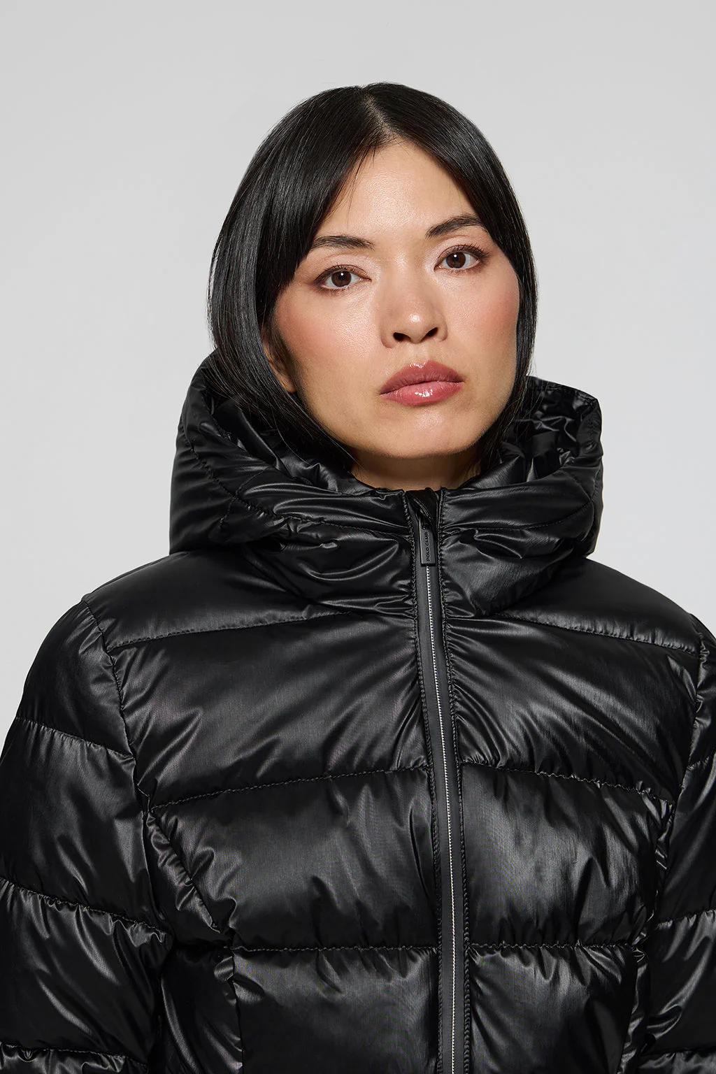 Black glitter-effect short coat Snow with fixed hood and Polo Club details - Image 2