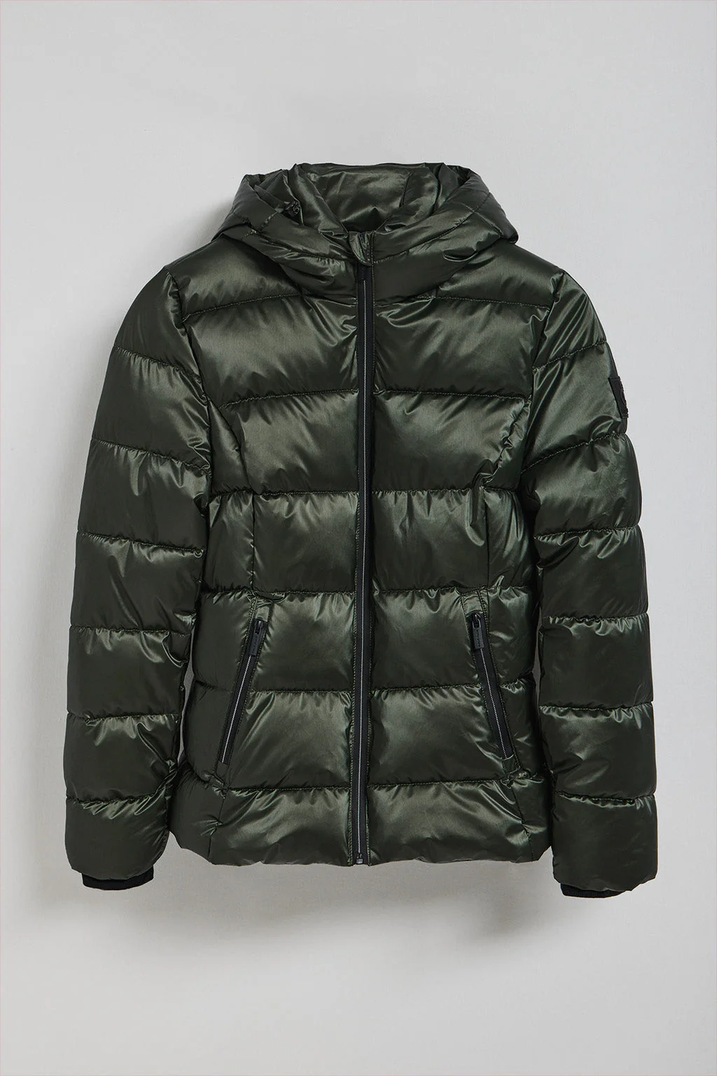 Green glitter-effect short coat Snow with fixed hood and Polo Club details - Image 10