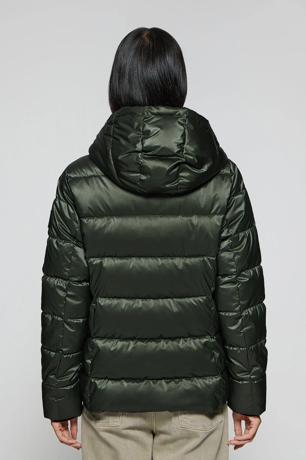 Green glitter-effect short coat Snow with fixed hood and Polo Club details - Image 5