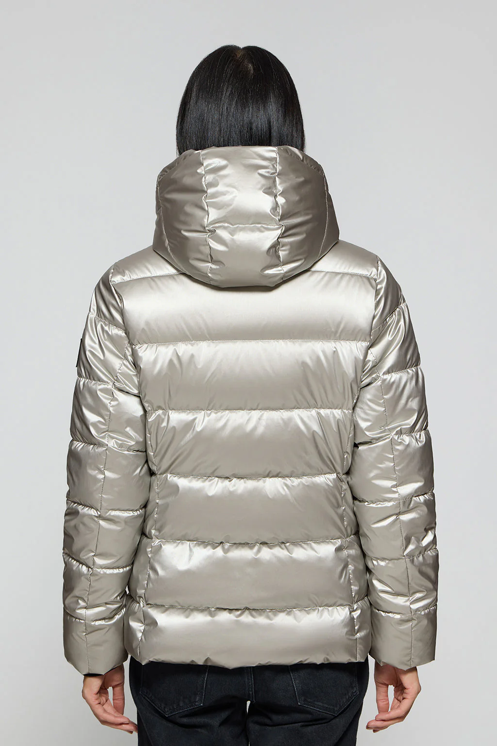 Platinum glitter-effect short coat Snow with fixed hood and Polo Club details - Image 5